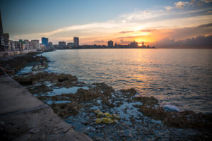 Sundown at the Malecon, view at Havana, deserted Sundown at the Malecon, view at Havana, deserted